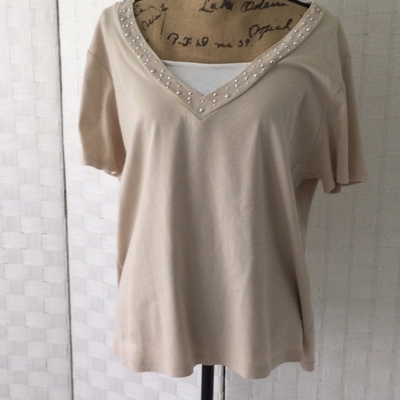 Woman’s Karen Scott pullover Shirt size XL color beige washable #592 - Picture 1 of 9